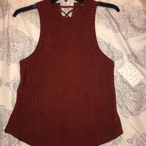 Free People Rust Orange Lace Up Back Tank NWT